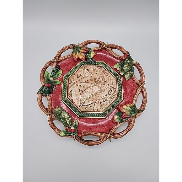 Fitz & Floyd Christmas Lodge Wall Plate Canape Plate 10 1/2" w Hanging Bracket - Picture 1 of 12
